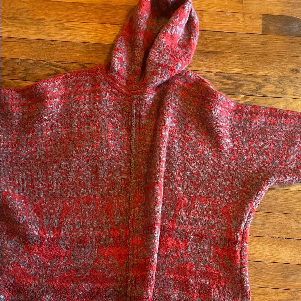 Free People Red and Gray Hooded Sweater